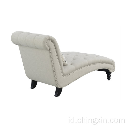 Tombol Tufting Sofa Chaise dengan Kayu Solid Abu-abu Abu-abu